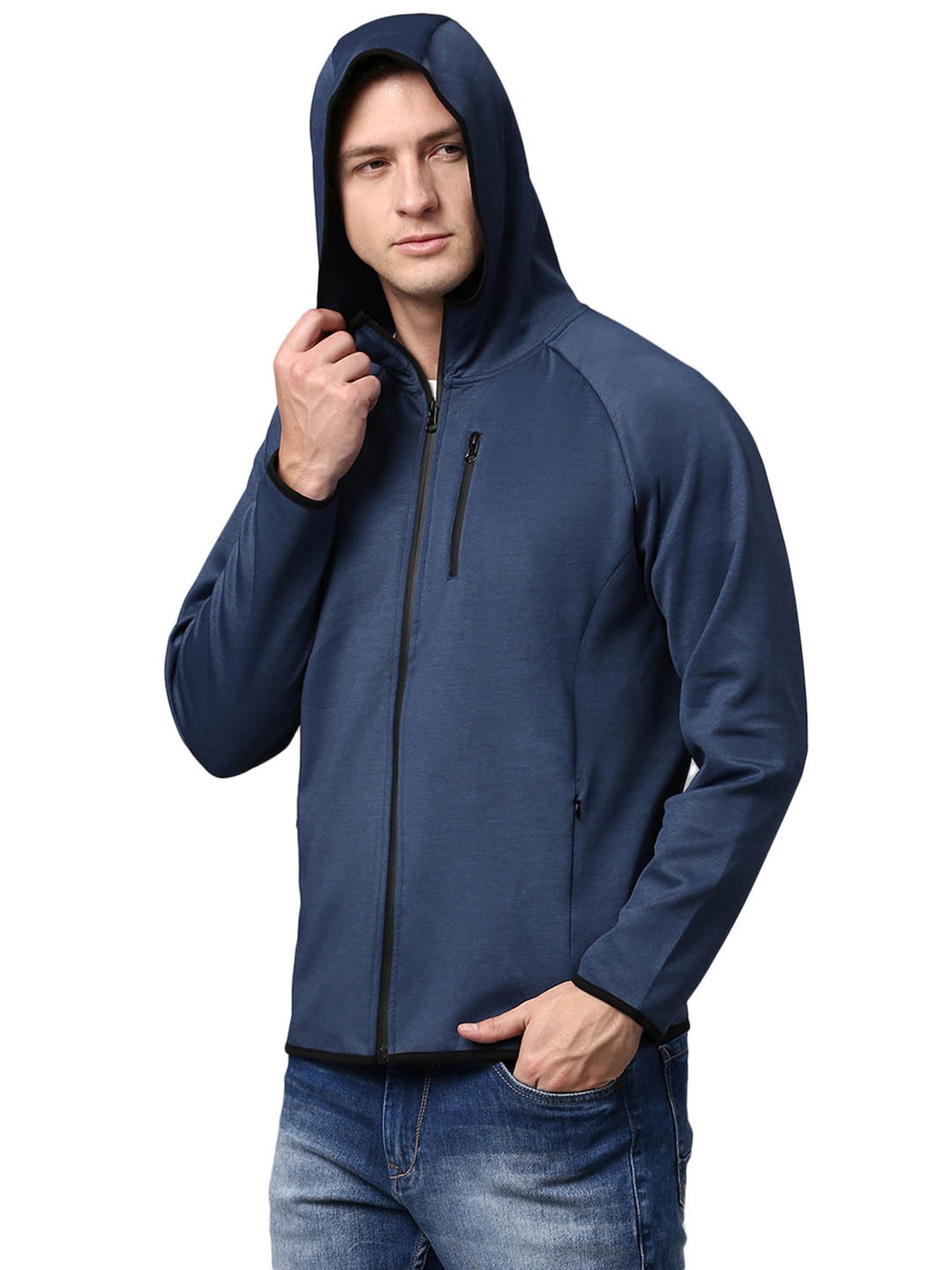Slowave Navy Regular Fit Hooded Jacket