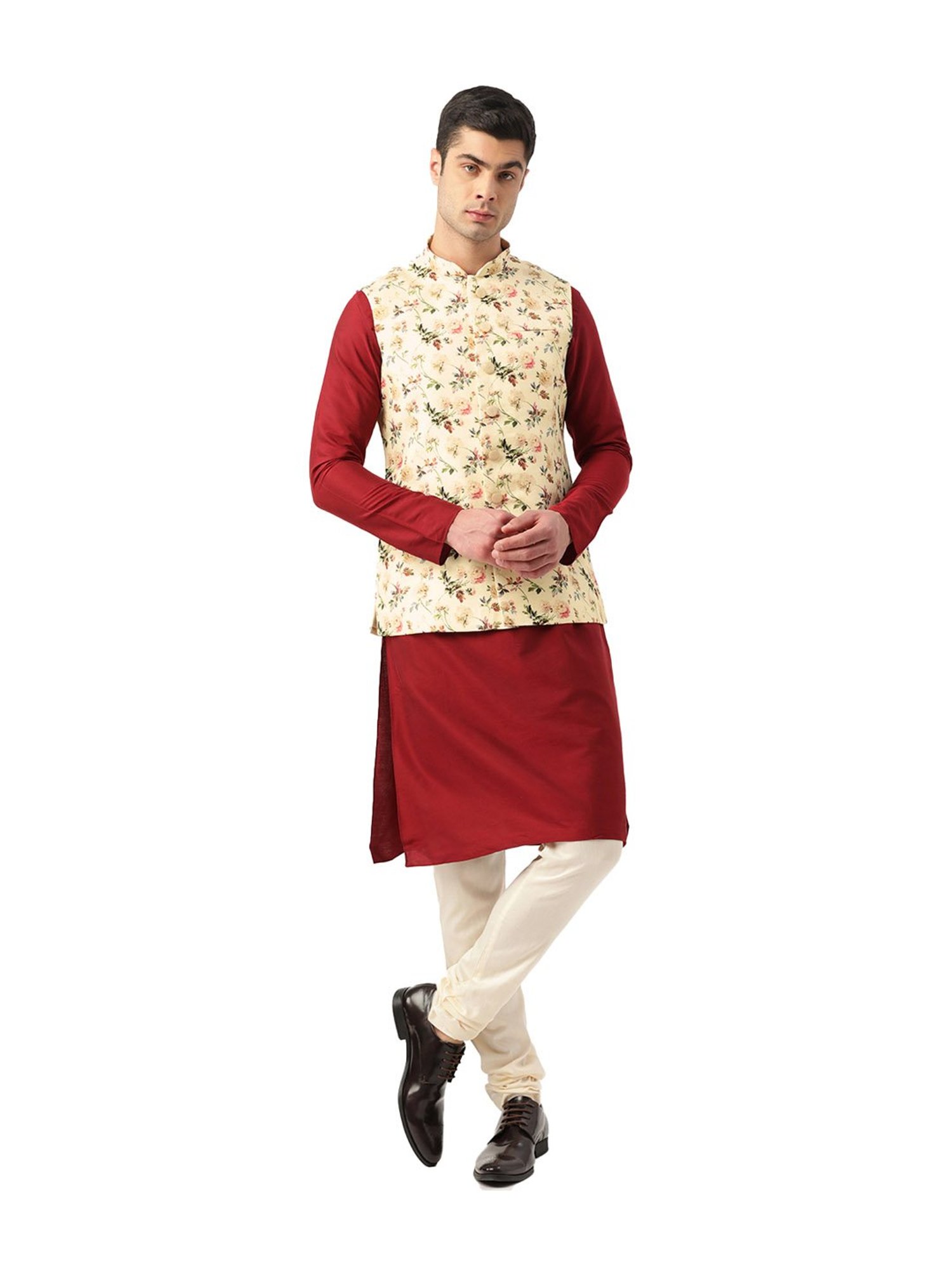 Manyavar Cream Floral Print Ethnic Jacket