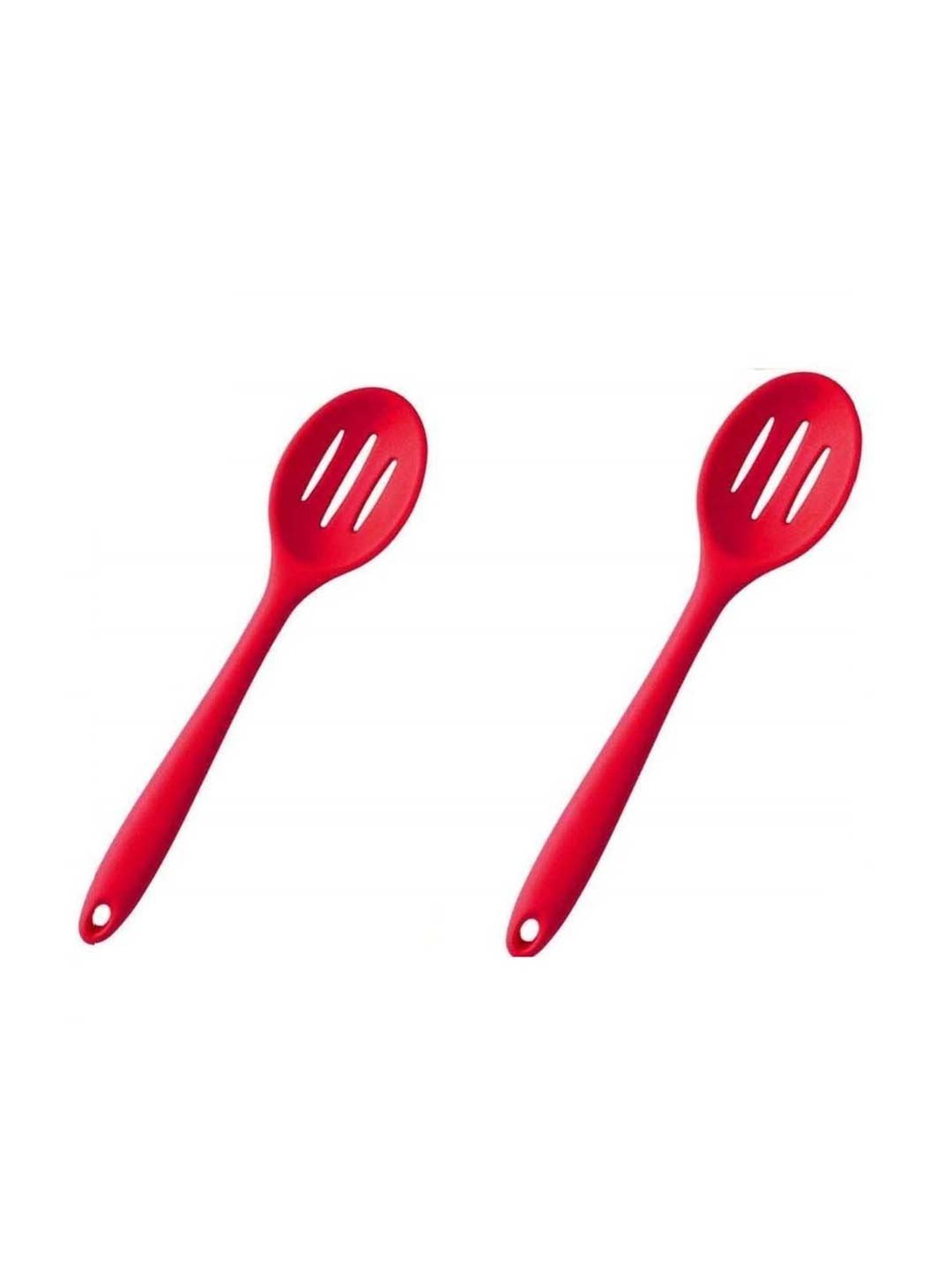 Femora Red Silicone Slotted Spoons with Grip Handle - Set of 2