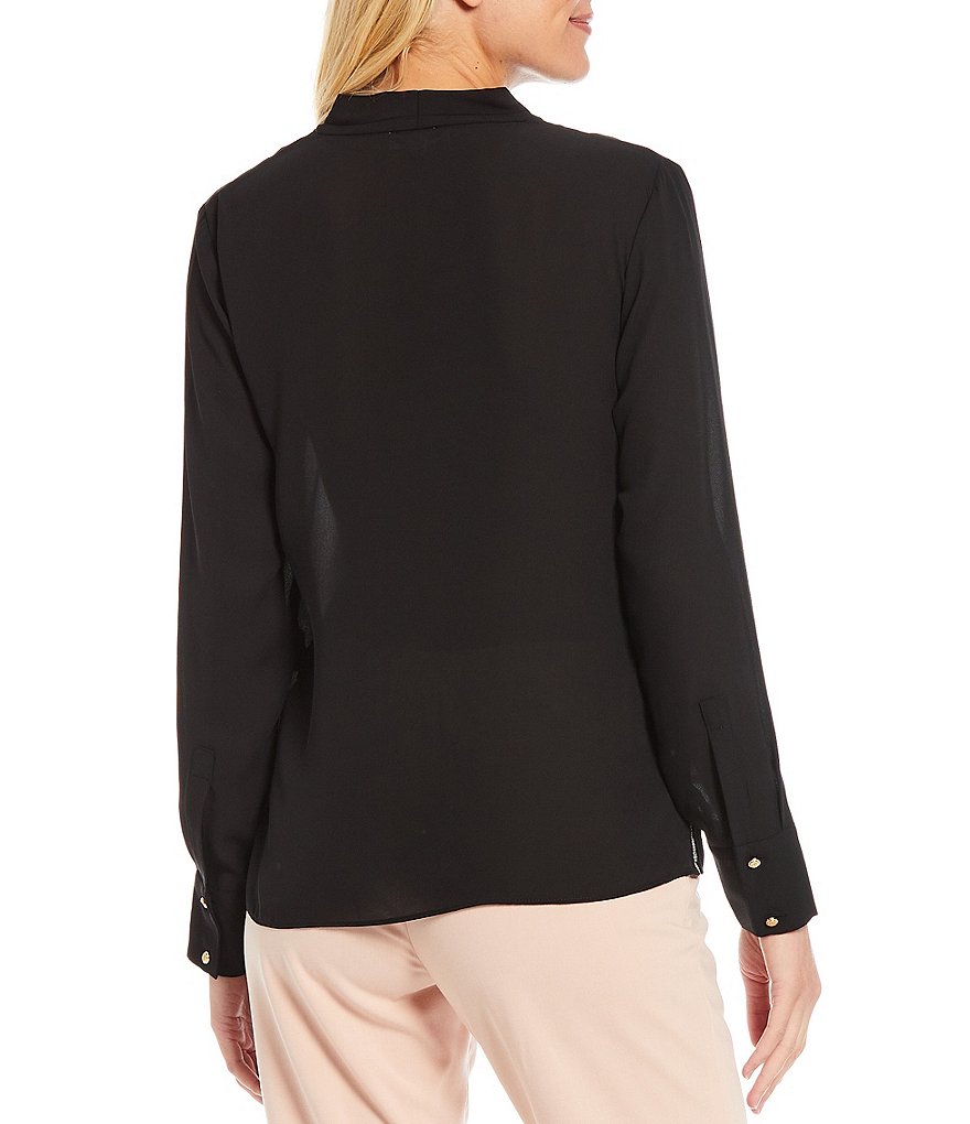 Preston & York Caroline Bow Woven V-Neck 3/4 Sleeve Blouse