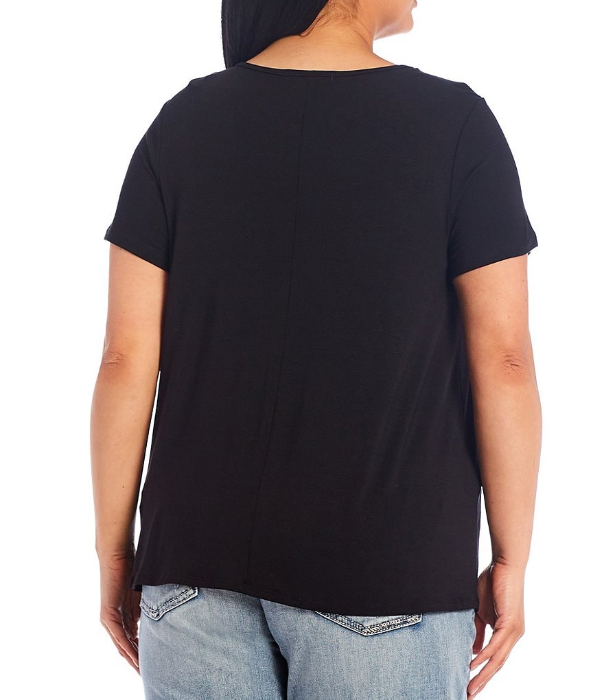 Moa Moa Plus Size Lace Yoke Detail Round Neck Short Sleeve Top