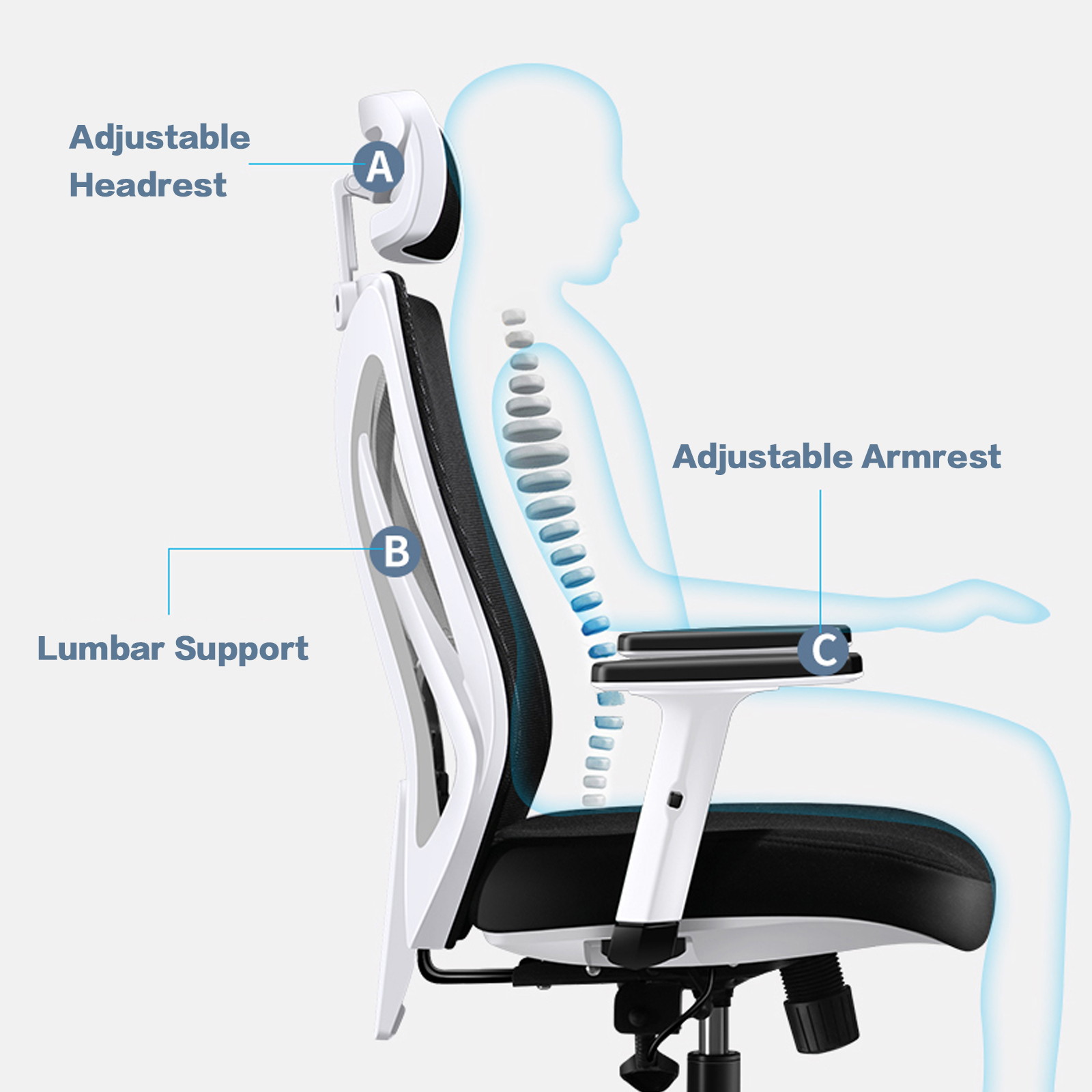 Weekan Ergonomic Mesh Office Chair, High Back Computer Gaming Chair with Lumbar Support, Adjustable Armrest and Headrest Executive Chair for Home Office, Height-Adjustable, 330 lbs Load Bearing