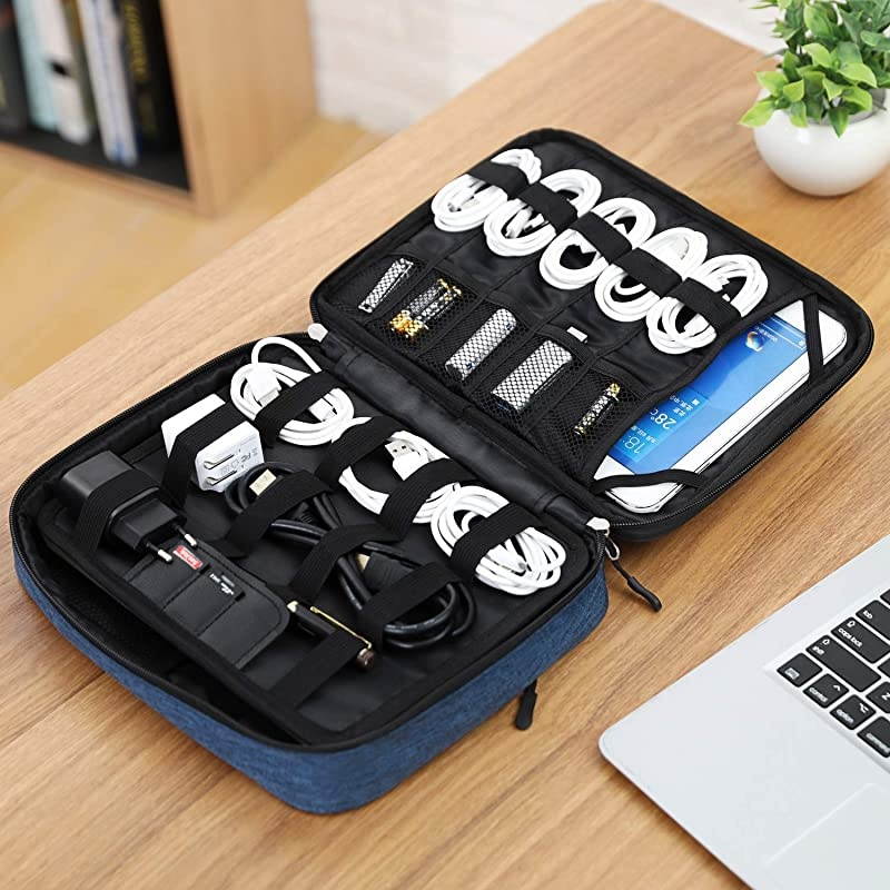 Electronics Bag,  Electronic Accessories Travel Cable Organizer Waterproof Cord Storage Bag for Cables, iPad (Up to 11''),Power Bank, USB Flash Drive and More-(All Black)