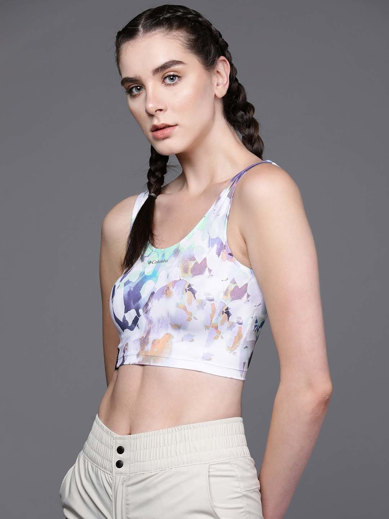 Columbia White Printed Sports Tank Top