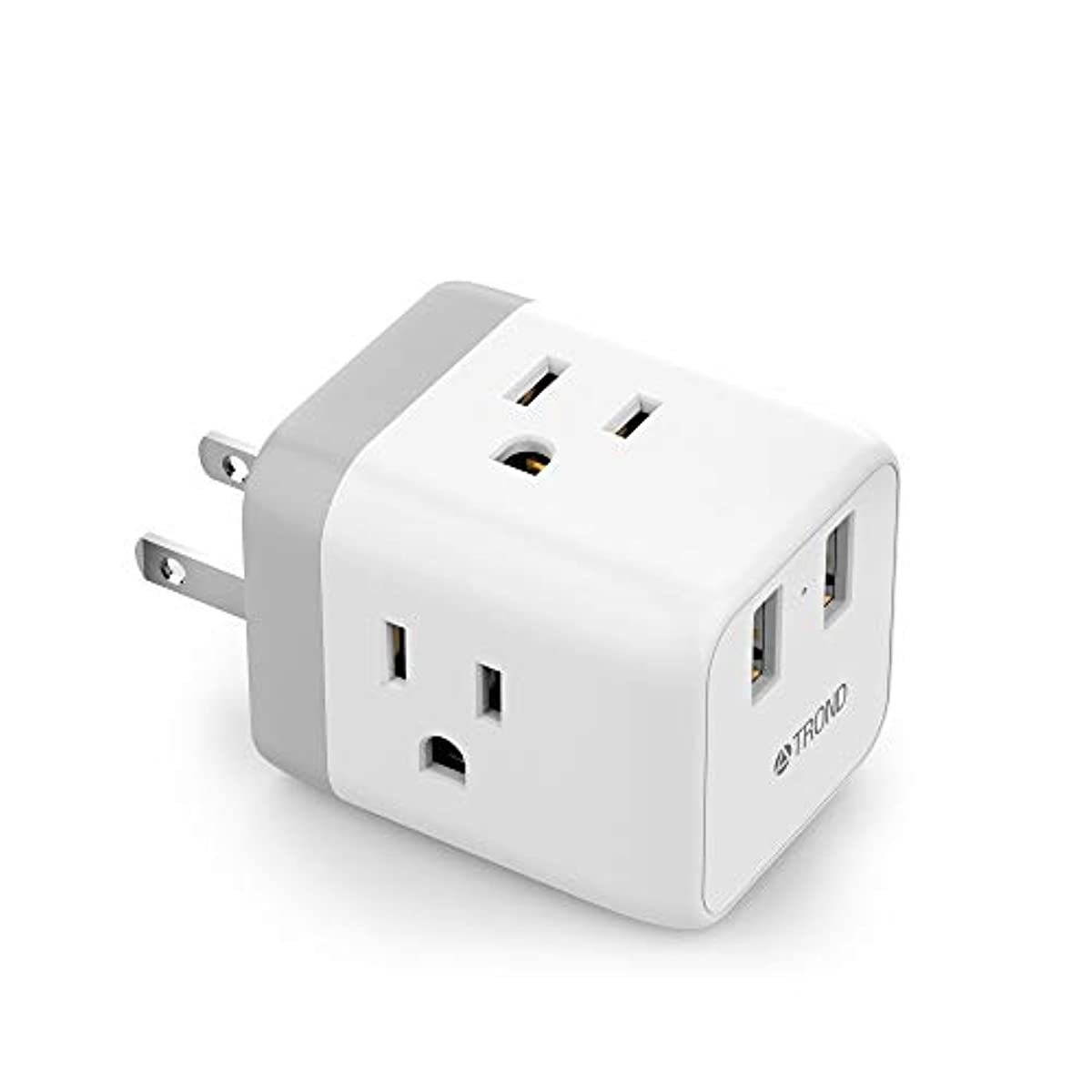 3 Prong to 2 Prong Adapter, TROND Outlet Extender Splitter Expander with 3 Grounded Outlets and 2 USB Ports, Type A Plug Extender, Travel Adapter for US to Japan, White