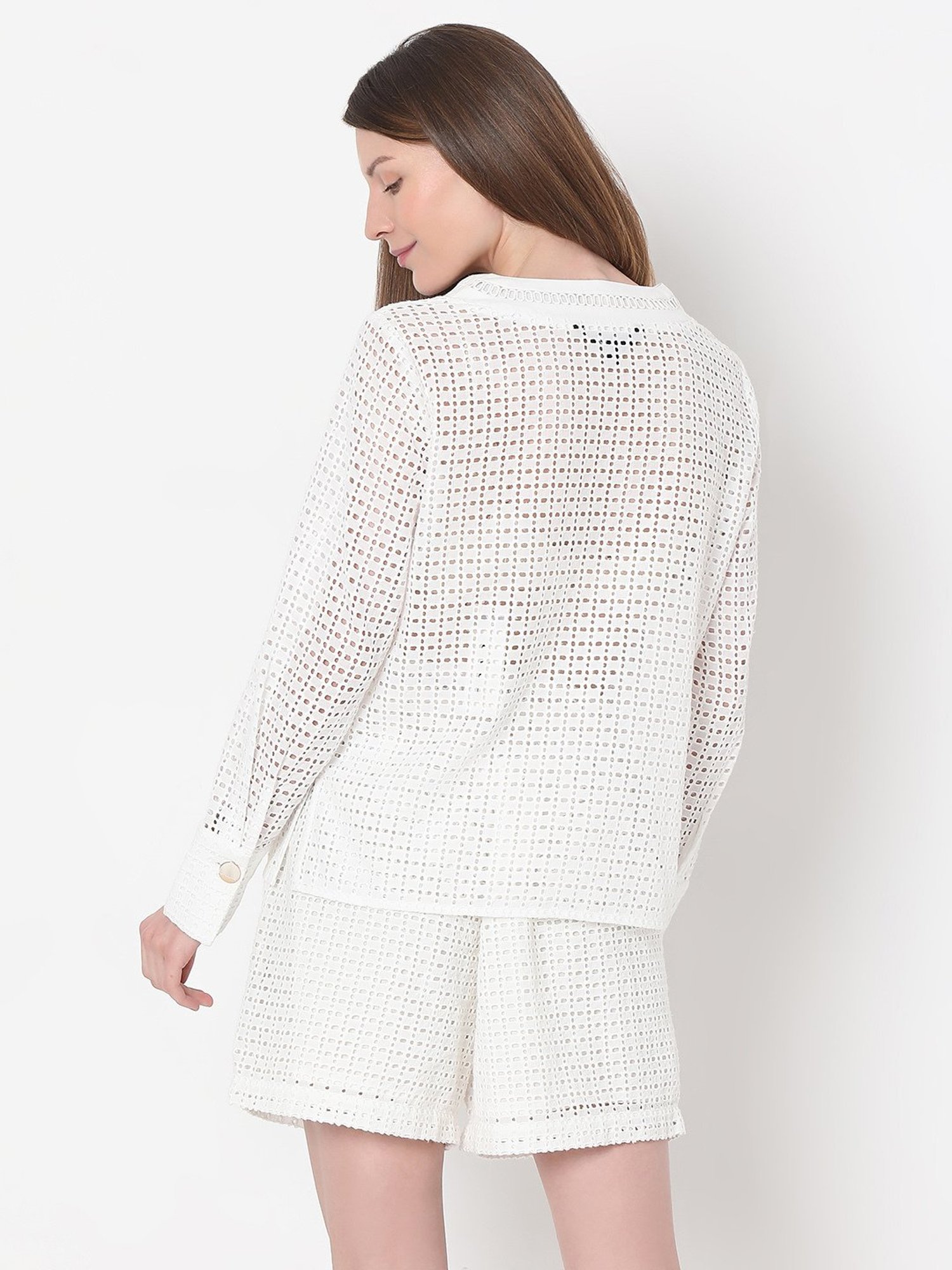 Vero Moda White Cotton Self Design Top