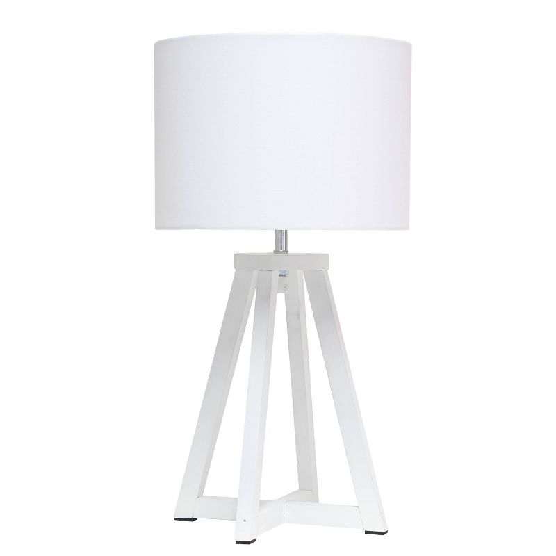 White Wood Interlocked Triangular Table Lamp with Fabric Shade White - Simple Designs