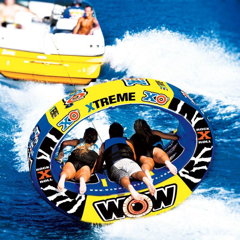 Wow Sports 3 Person XO Extreme Oval Shaped Inflatable Towable Rider Tube, Blue