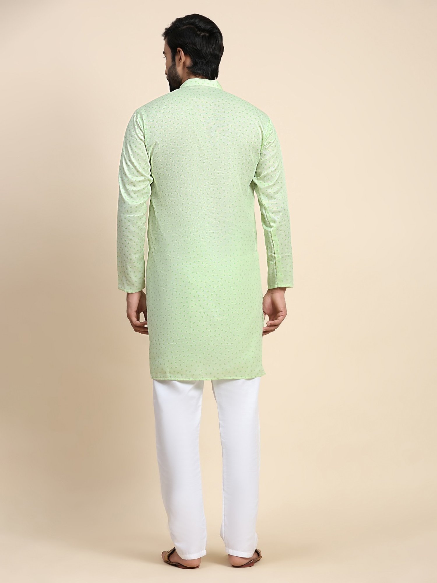 Pro-Ethic Style Developer Green & White Cotton Regular Fit Printed Kurta Bottom Set