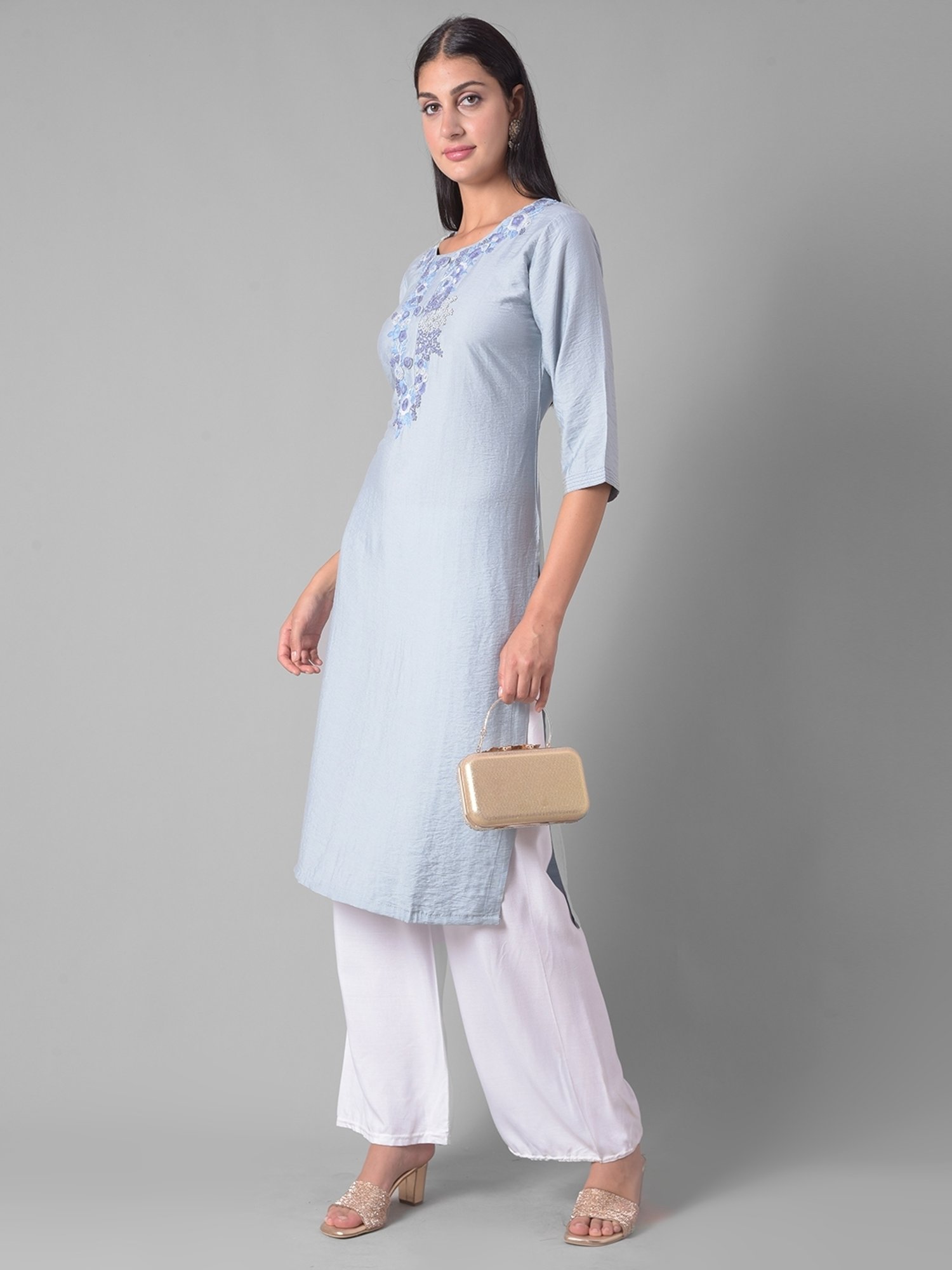 Dollar Missy Grey Embroidered Straight Kurta