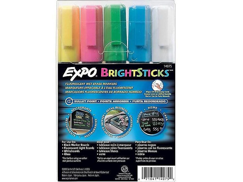 EXPO Bright Sticks Wet-Erase Fluorescent Marker Set Bullet Tip Assorted 14075