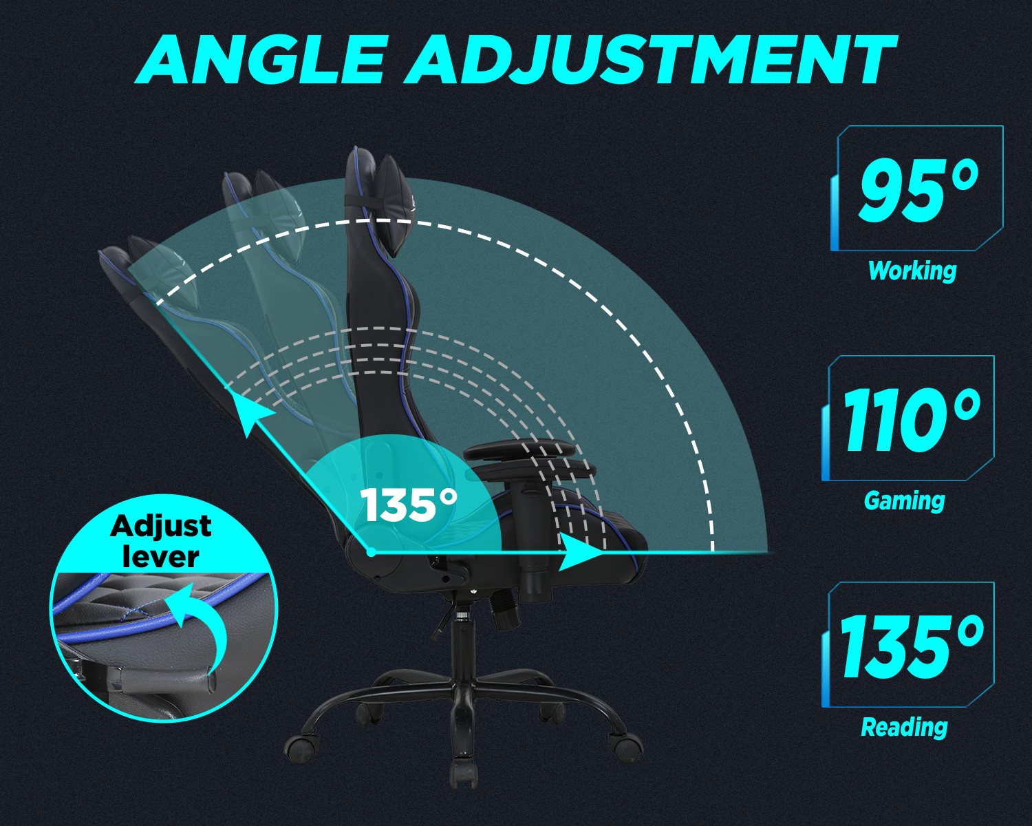 PC Gaming Chair Home Office Chair Ergonomic Computer Chair with Lumbar Support Headrest Adjustable Armrest Rolling Swivel E-Sports Racing Chair Desk Task Chair Blue