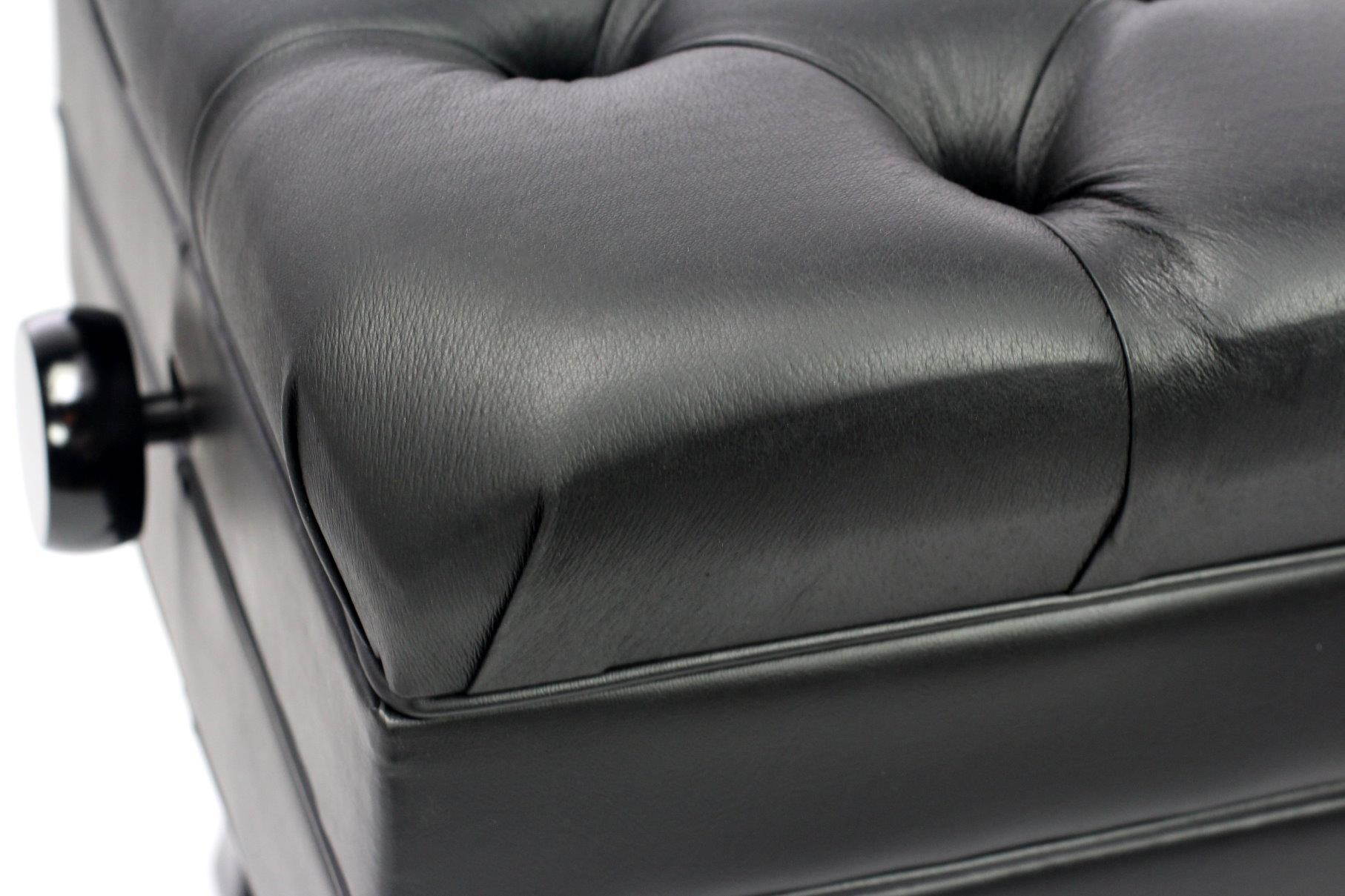 Genuine Leather Adjustable Piano Bench by GRIFFIN | Black Solid Wood Vintage Style & Heavy-Duty Ergonomic Keyboard Stool | Cushion Seat With Storage Space | Home Vanity Bench or Musicians Guitar Chair