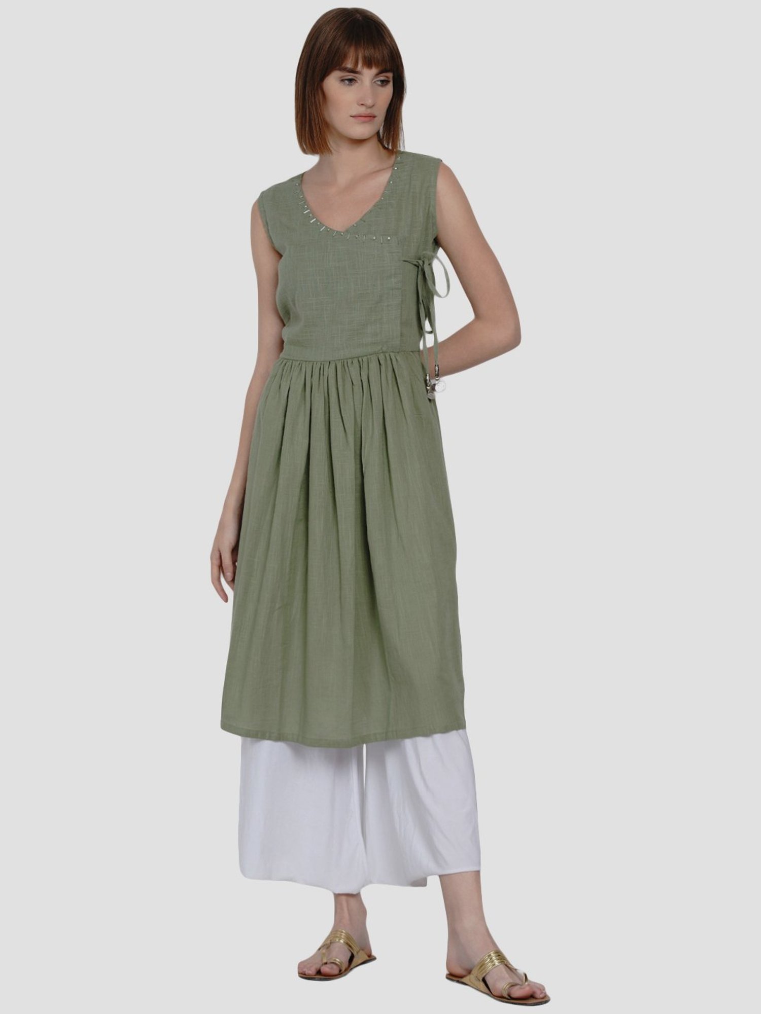 Women Republic Green Cotton A Line Kurta