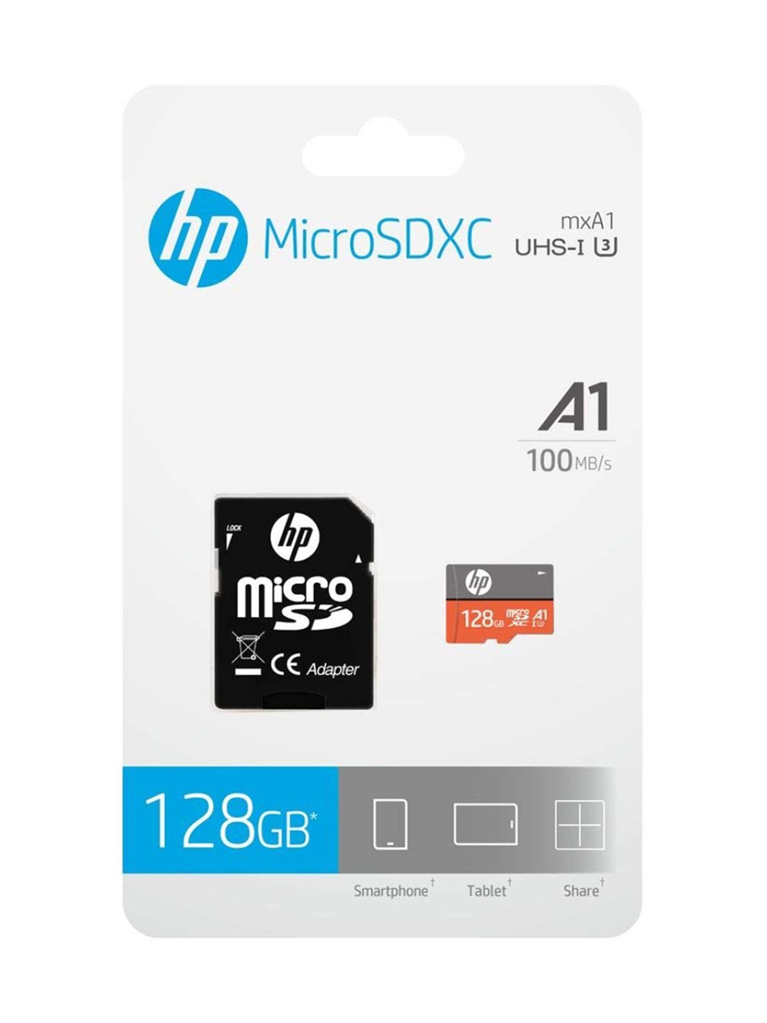 HP U3 A1 HFUD128-1V31A-2 128GB MicroSD Card with Adapter (Orange/Dark Grey)