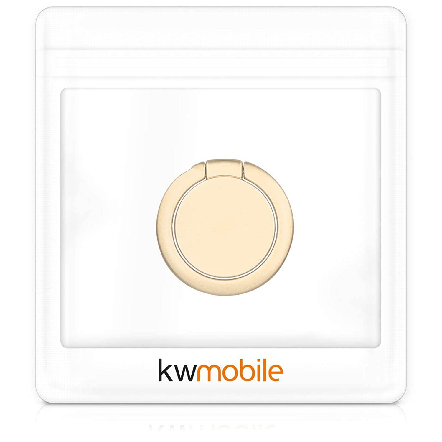 kwmobile Phone Ring Holder Stand - Gold Finger Grip and Kickstand for Cases and Back of Phones - Self-Adhesive Stick-On Mount - Round Design