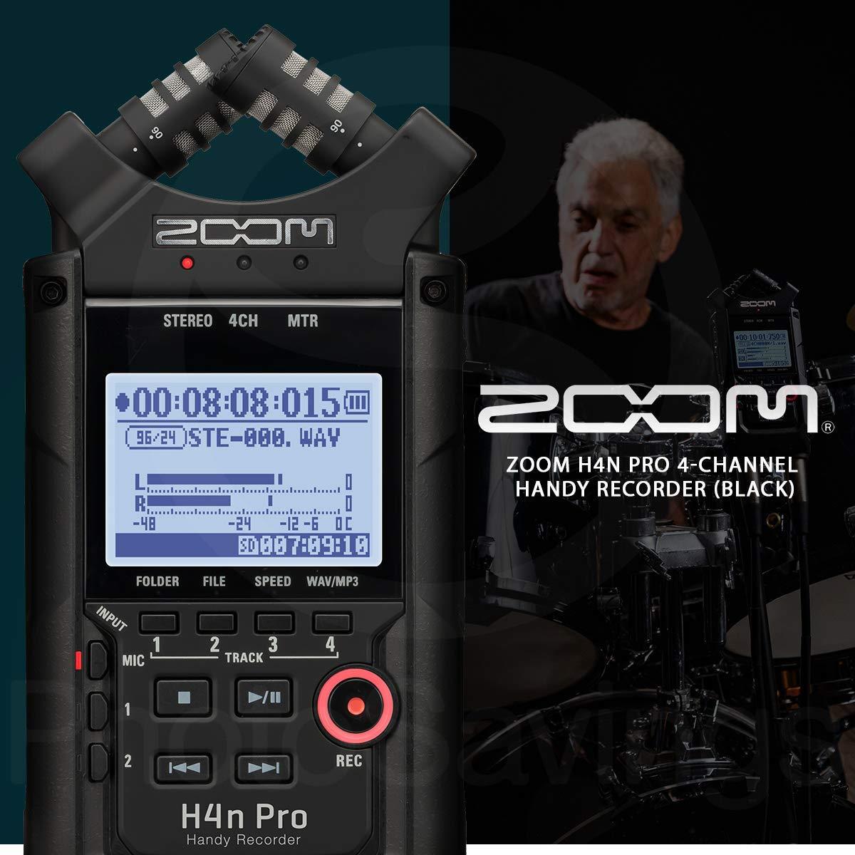 Zoom H4nPro Four-Channel Handy Audio Recorder (Black) &ndash; Musicians Accessory Pack Kit w/ 32GB Card, Dynamic Handheld Microphone & Cable along with Deluxe Bundle