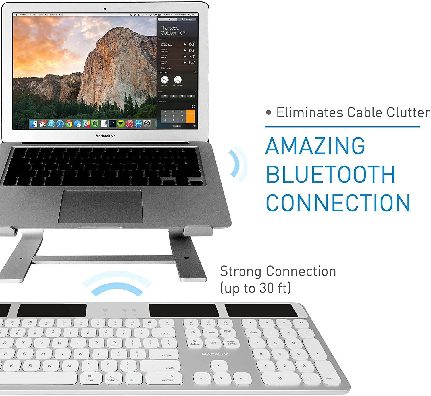 Macally Bluetooth Solar Keyboard for Mac and a 1080P Webcam with Microphone and Tripod, Save Energy