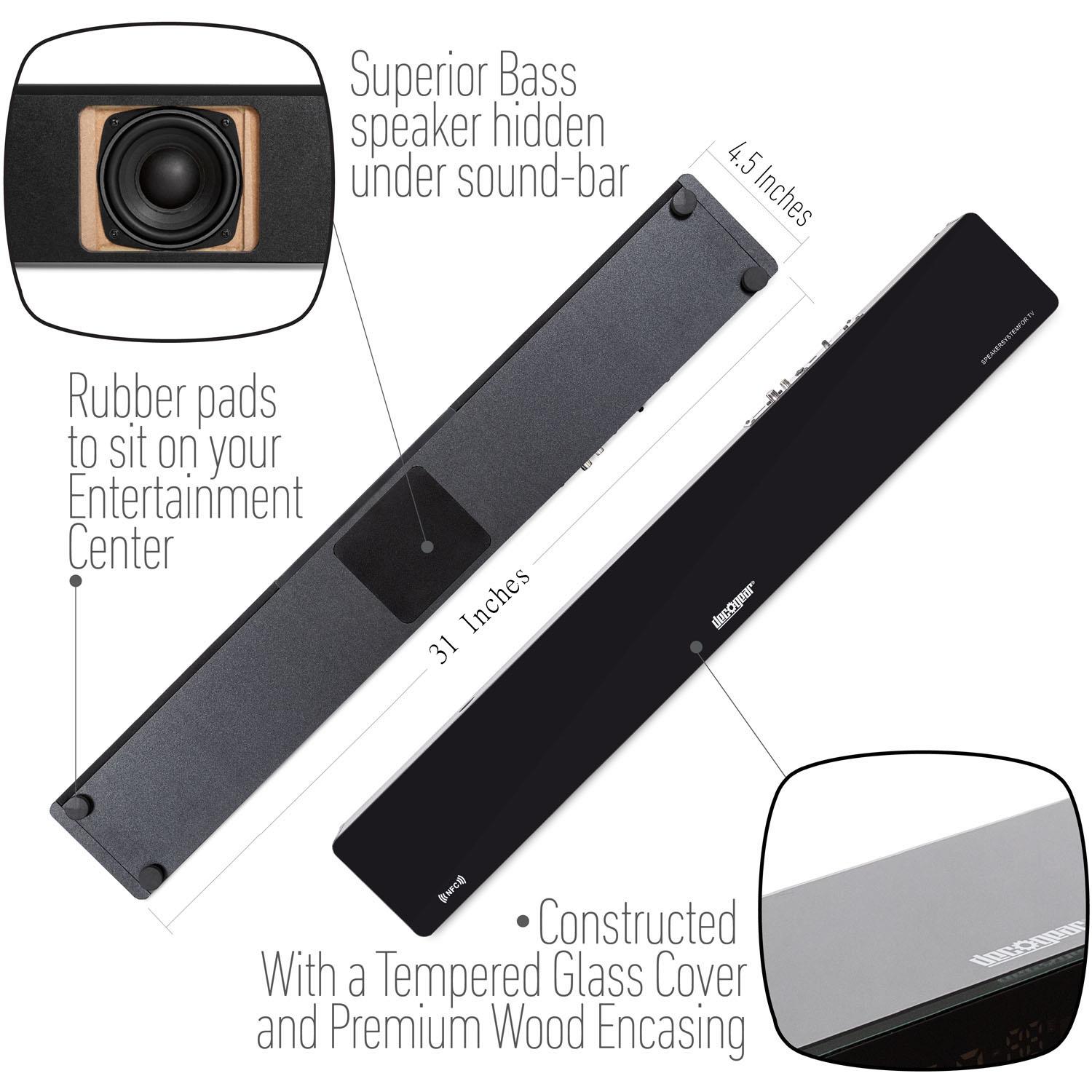 Deco Gear Home Theater Surround Sound 31" Soundbar | 40 Watts 2.1 CH Audio, Bluetooth, NFC