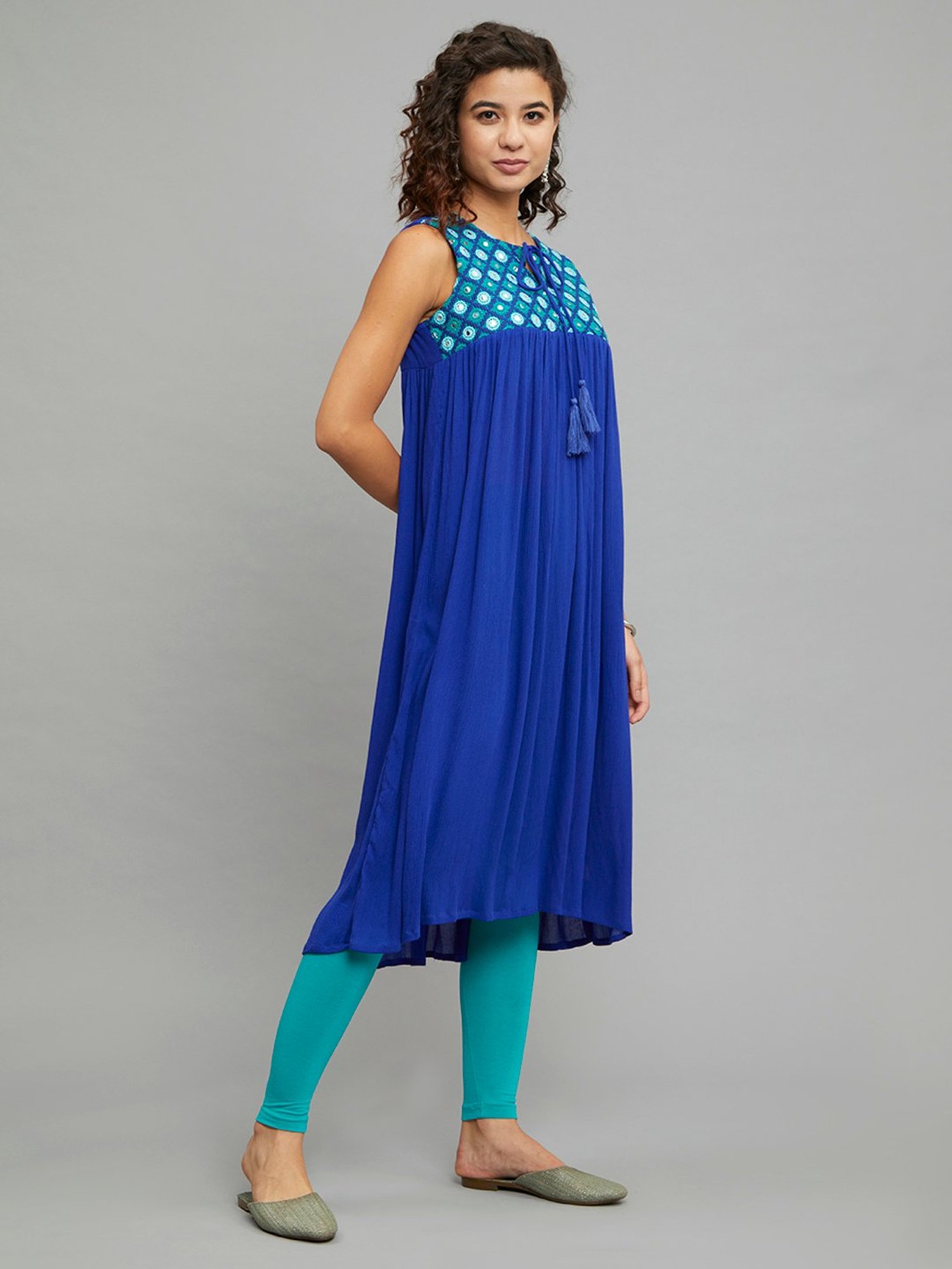 paislei Blue Embroidered A Line Kurta