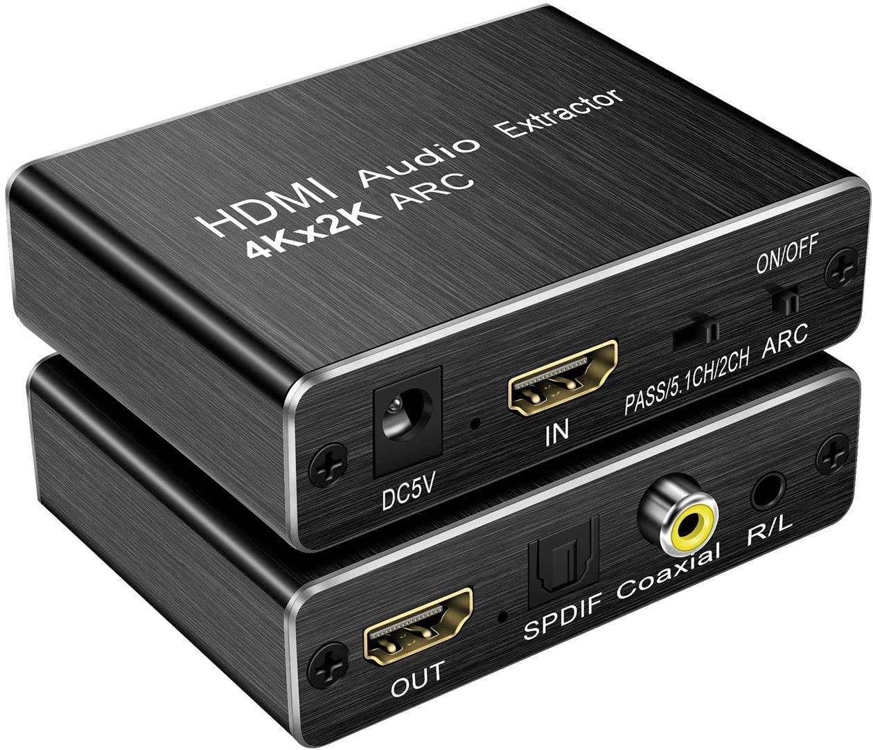 HDMI Audio Extractor HDMI to HDMI Splitter Audio Optical Toslink SPDIF Coaxial + 3.5mm Stereo Audio Extractor Converter HDMI Audio Splitter Support 4K@30Hz 1080P 3D