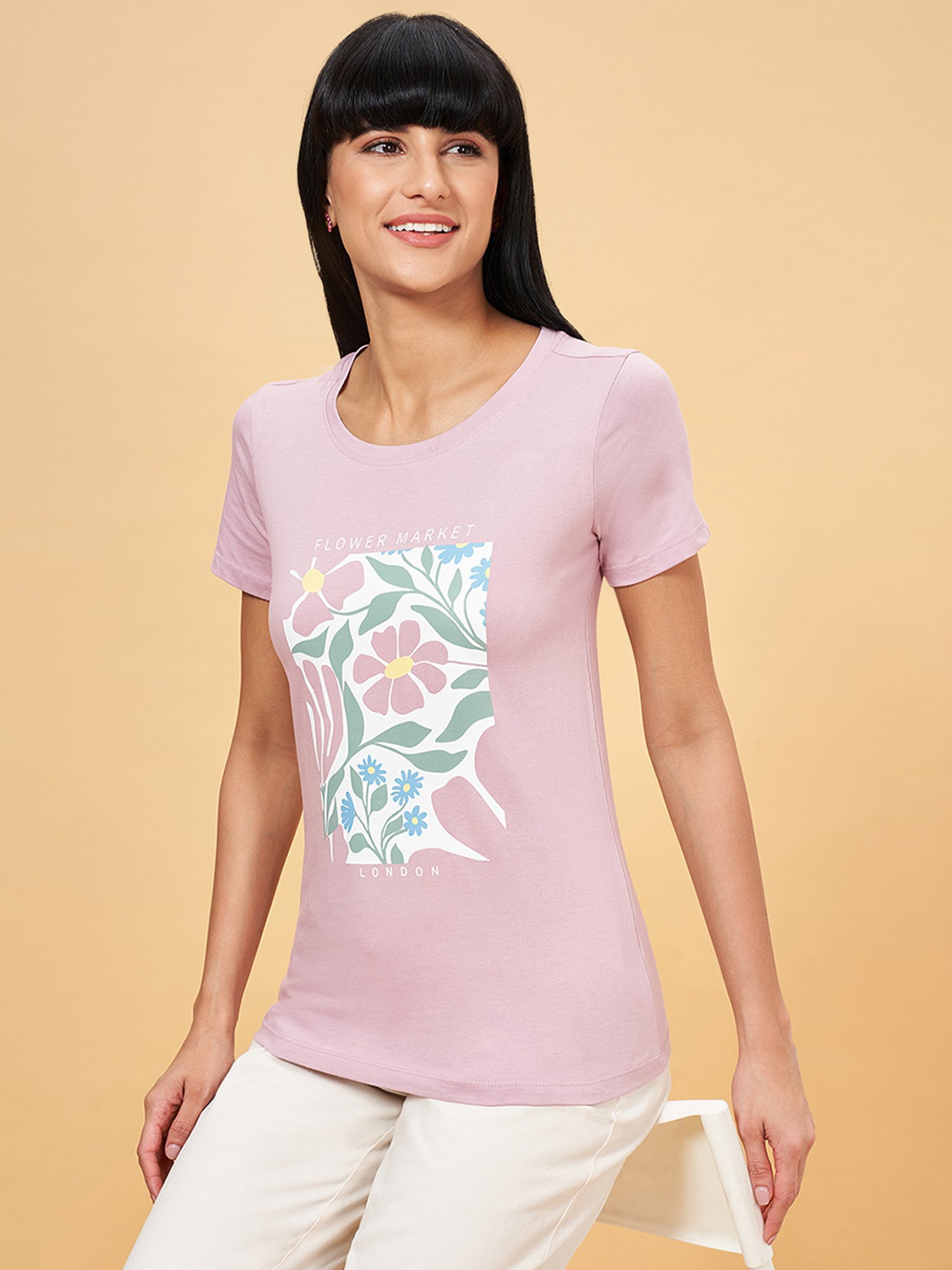 Honey by Pantaloons Pink Cotton Printed T-Shirt
