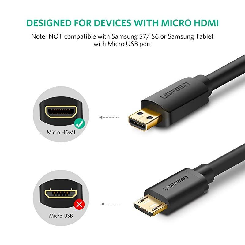 Micro HDMI to HDMI Cable Adapter 4K 60Hz Ethernet Audio Return Compatible for GoPro Hero 7 Black Hero 5 4 6 Raspberry Pi 4 Sony A6000 A6300 Camera Nikon B500 Lenovo Yoga 3 Pro Yoga 710 6FT