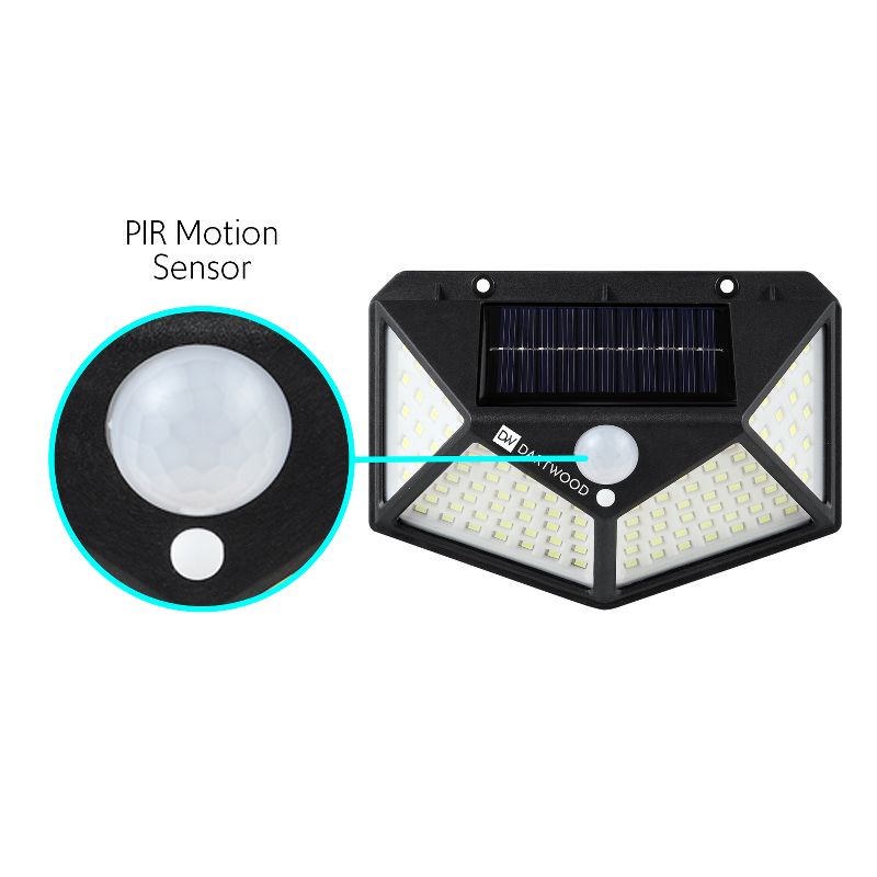 Dartwood Outdoor Solar Lights with Motion Sensor, 100 LED, 450 Lumens Bright Weatherproof Wall Spotlight for Gardens Porches Walkways Patios (2 Pack)