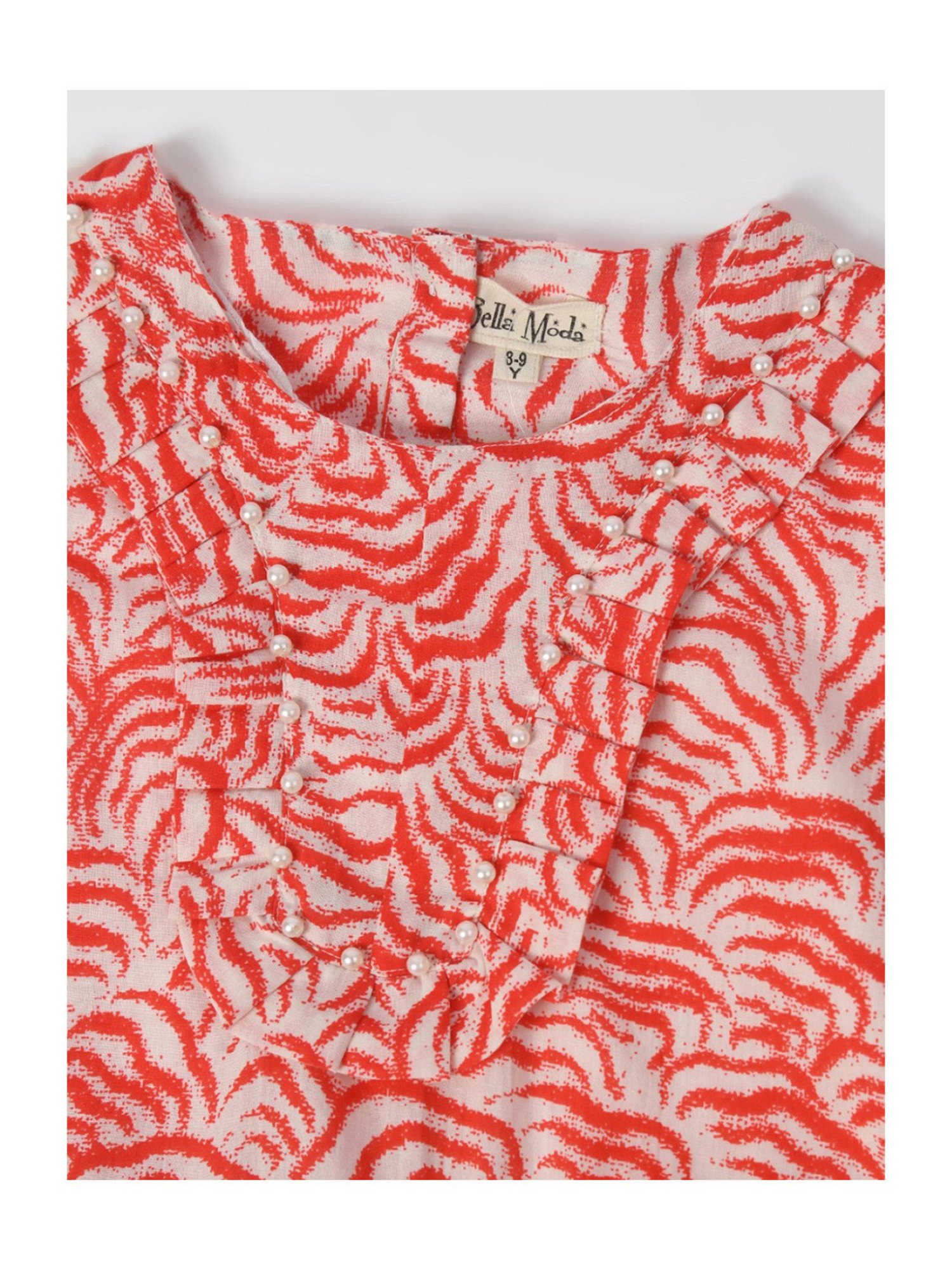 Bella Moda Kids Red Printed Full Sleeves Fit & Flare Dress