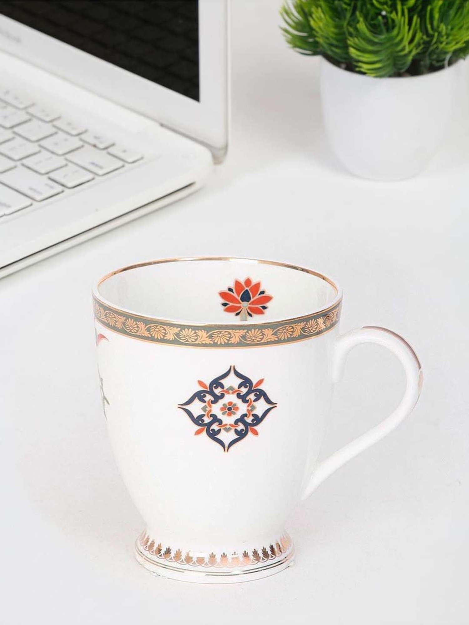 Fabindia Home Jodha Blue & White Ceramic Mug (380ml)