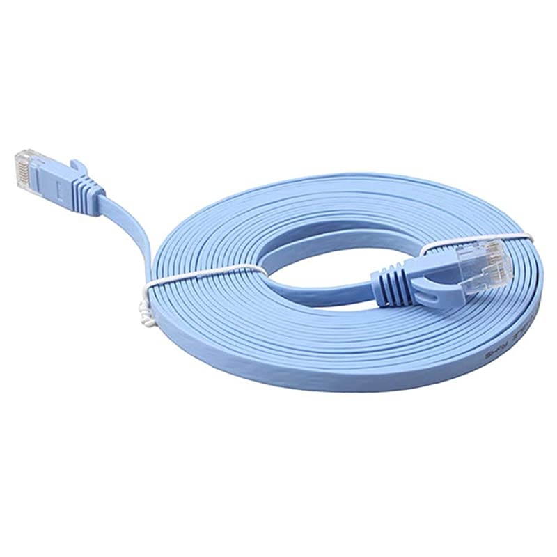 Cat 6 Ethernet Cable 100 ft 30 Meters Flat Slim Long Internet Network LAN patch cords Cat6 High Speed Computer Wire with Clips amp Straps Rj45 Connectors for Router ModemLaptop Blue