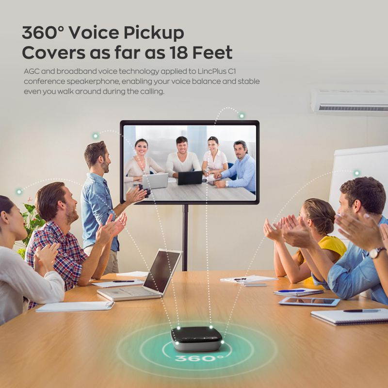 LincPlus C1 Bluetooth Speakerphone with 4 Microphones,360&deg;Voice Pickup for up to 8 People Conference Call Speaker,240h Standby Bluetooth Microphone,Plug and Play