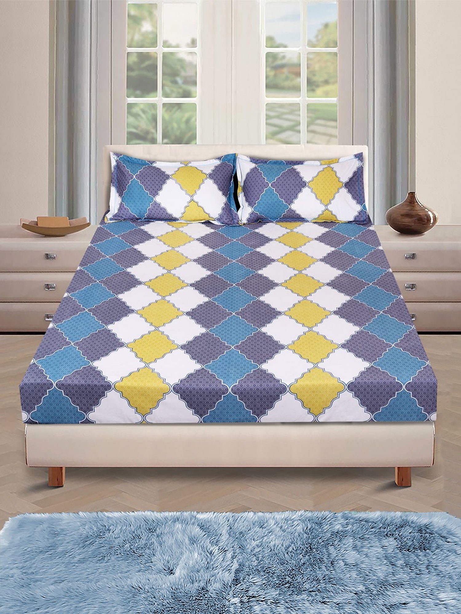 Romee Grey Microfibre Geometric Bed Sheets
