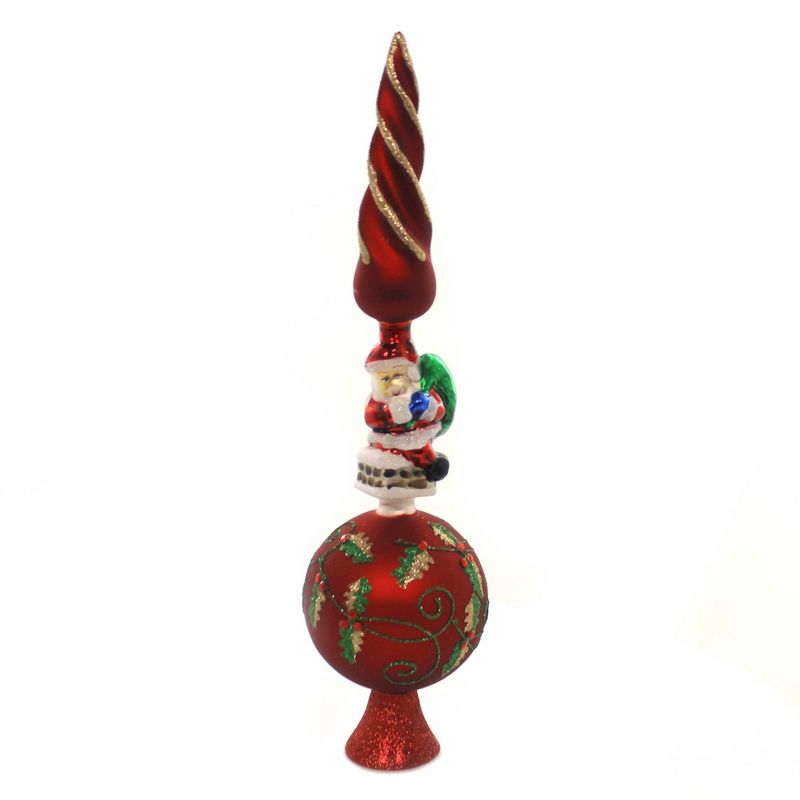 Tree Topper Finial 14.5" Treetop With Santa Holly Glitter  -  Tree Toppers