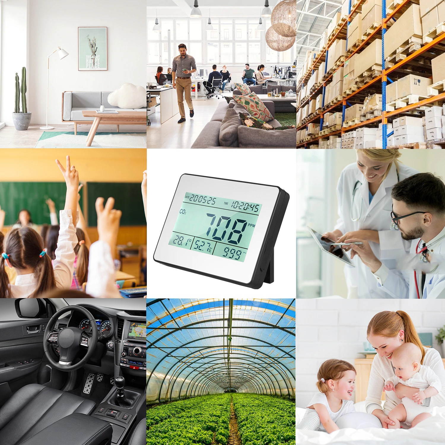 Carbon Dioxide Detector Air Quality Monitor with Data Logging Clock Function 5.5-inch Large  Wall Mountable CO2 Detector