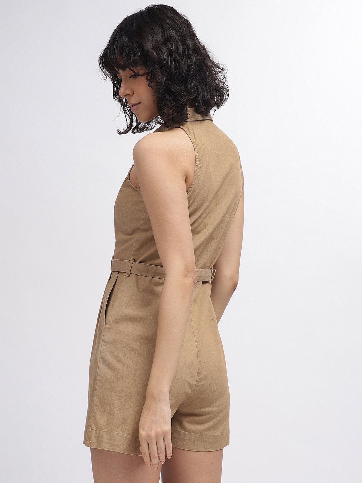 Elle Beige Cotton Mini Playsuit