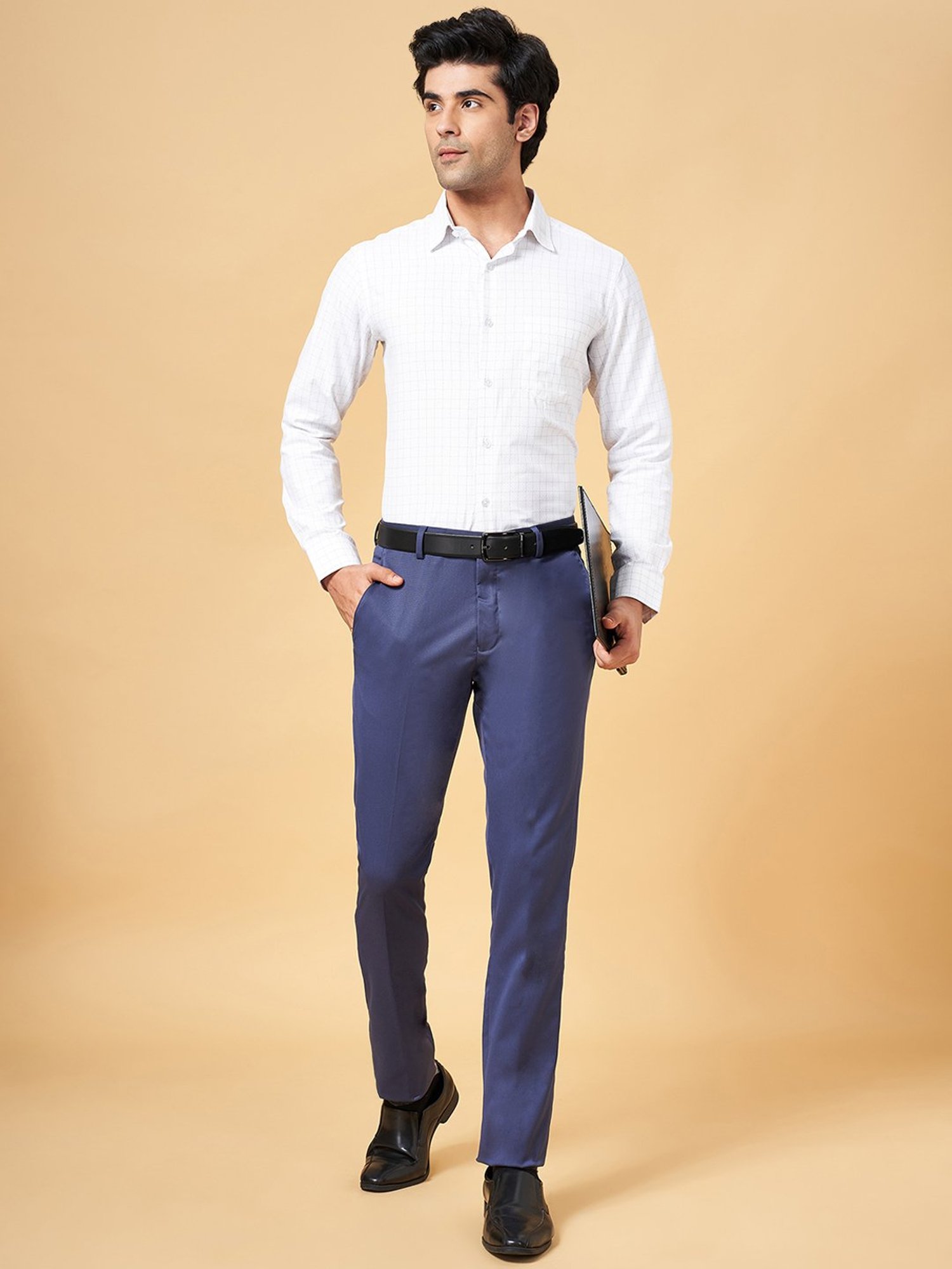 Peregrine by Pantaloons Blue Slim Fit Flat Front Trousers