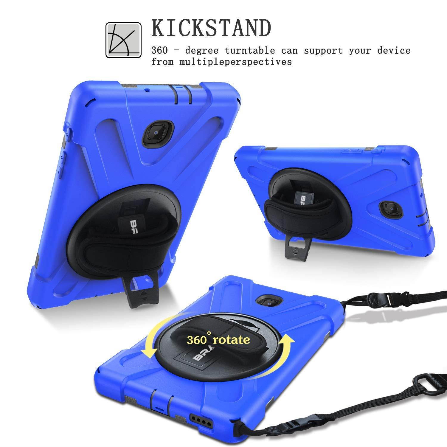 BRAECN Childproof Case for Samsung Galaxy Tab A 8.0 2018 SM-T387, Full-body Shockproof Rugged Case with Shoulder Strap,Built-In Stand and Rotating Handle Grip for Galaxy Tab A 8 Inch T387 Tablet(BLUE)