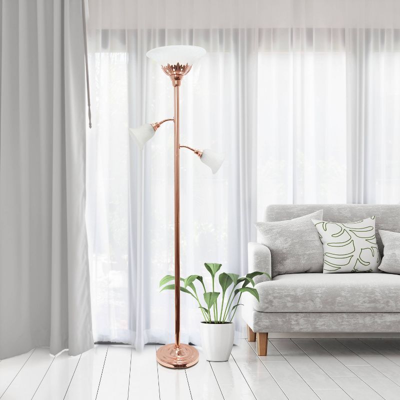 3 Light Floor Lamp with Scalloped Glass Shade Rose Gold - Elegant Designs
