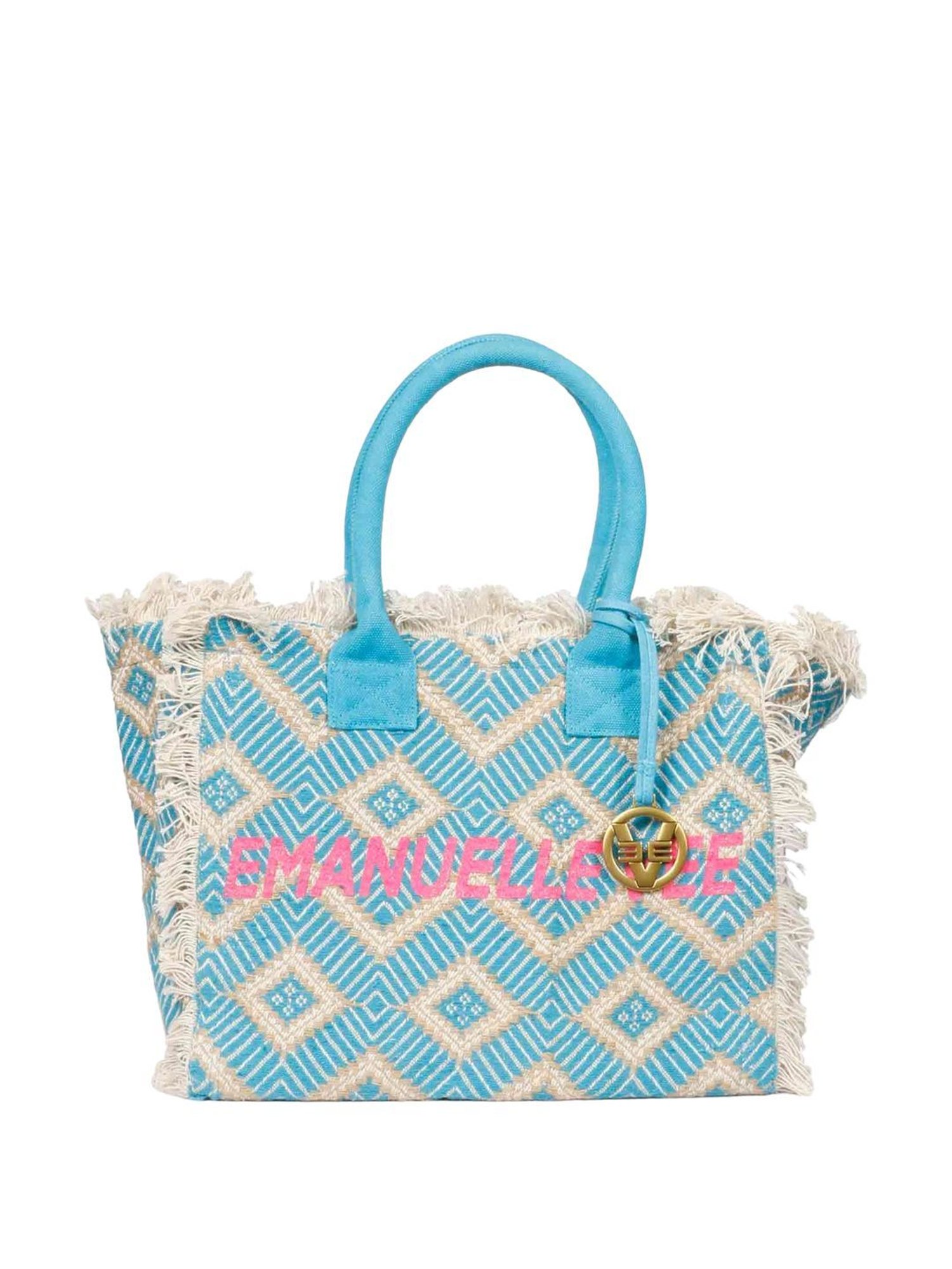 Favore Blue & White Printed Medium Handbags