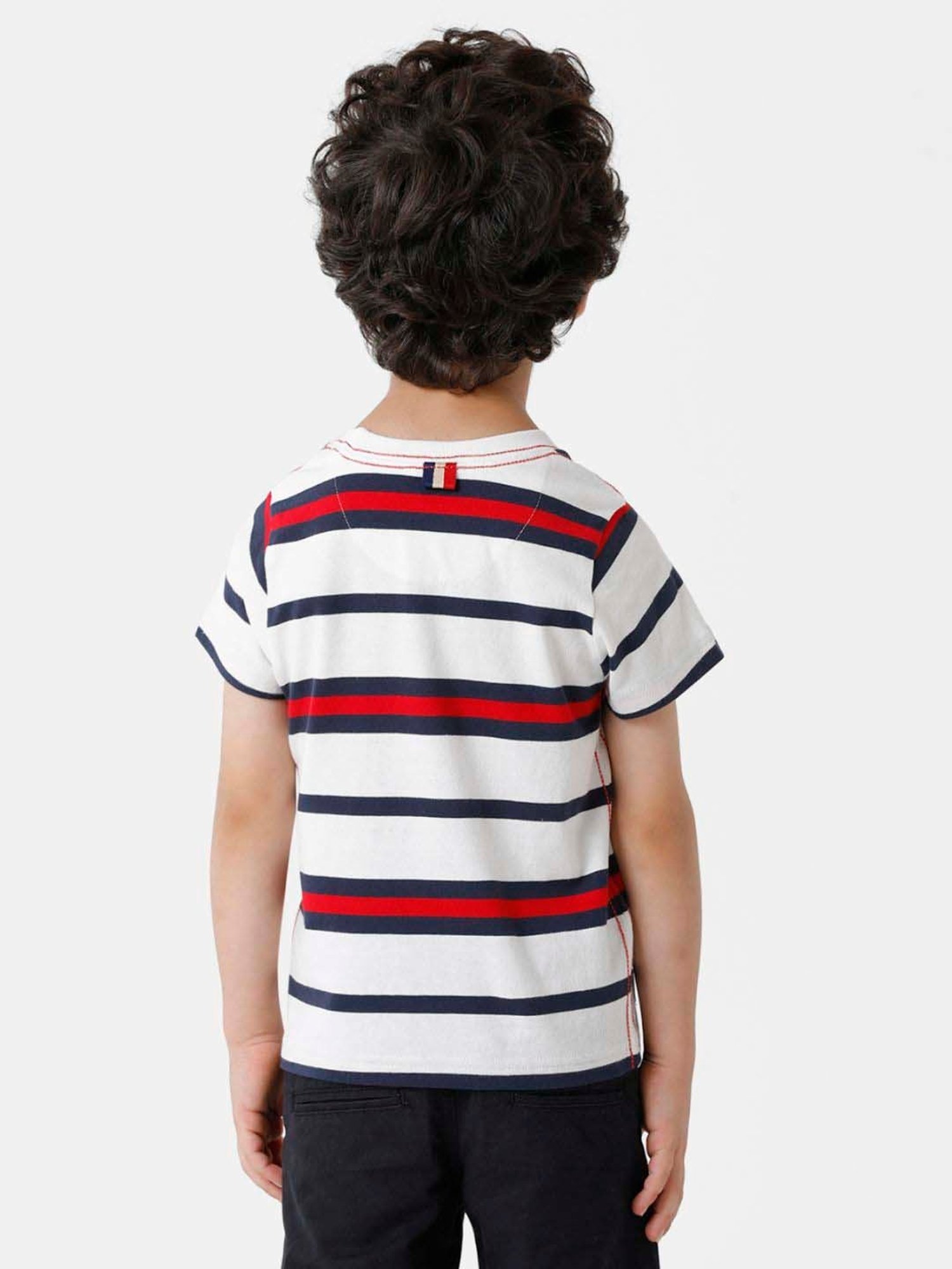Kate & Oscar Kids White & Red Cotton Striped T-Shirt