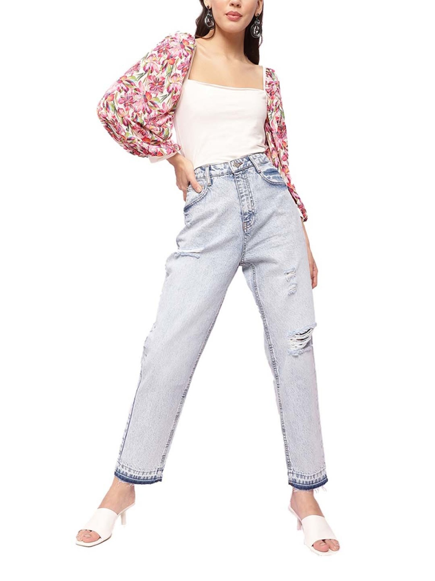 KENDALL + KYLIE Blue Cotton Mid Rise Jeans