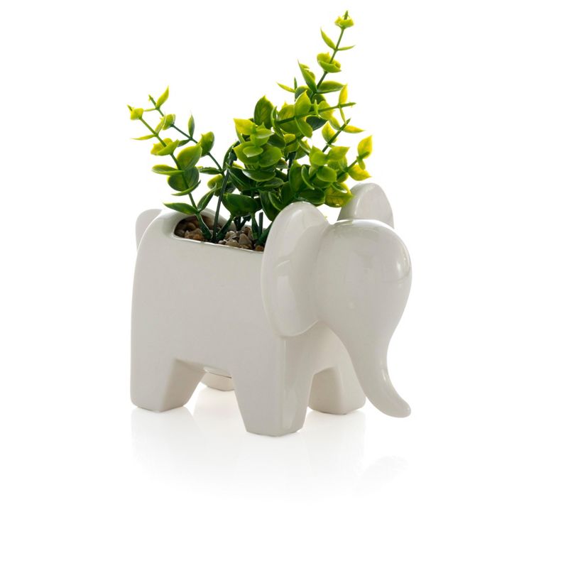 Elephant Planter With Faux Plant  - White - Shiraleah