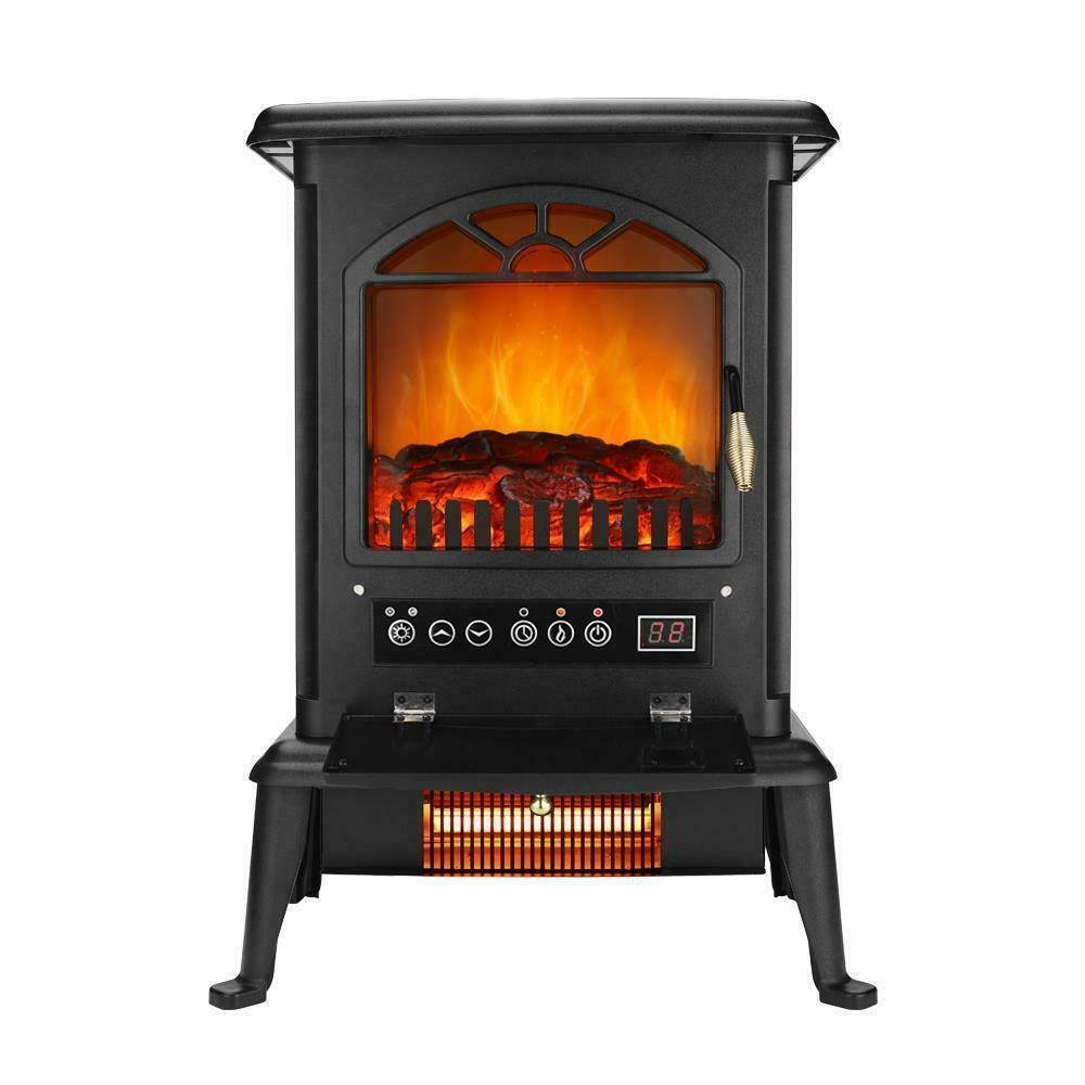 1500W Fireplace Space Heater 3D Flame Stove Freestanding Remote Control Timer US