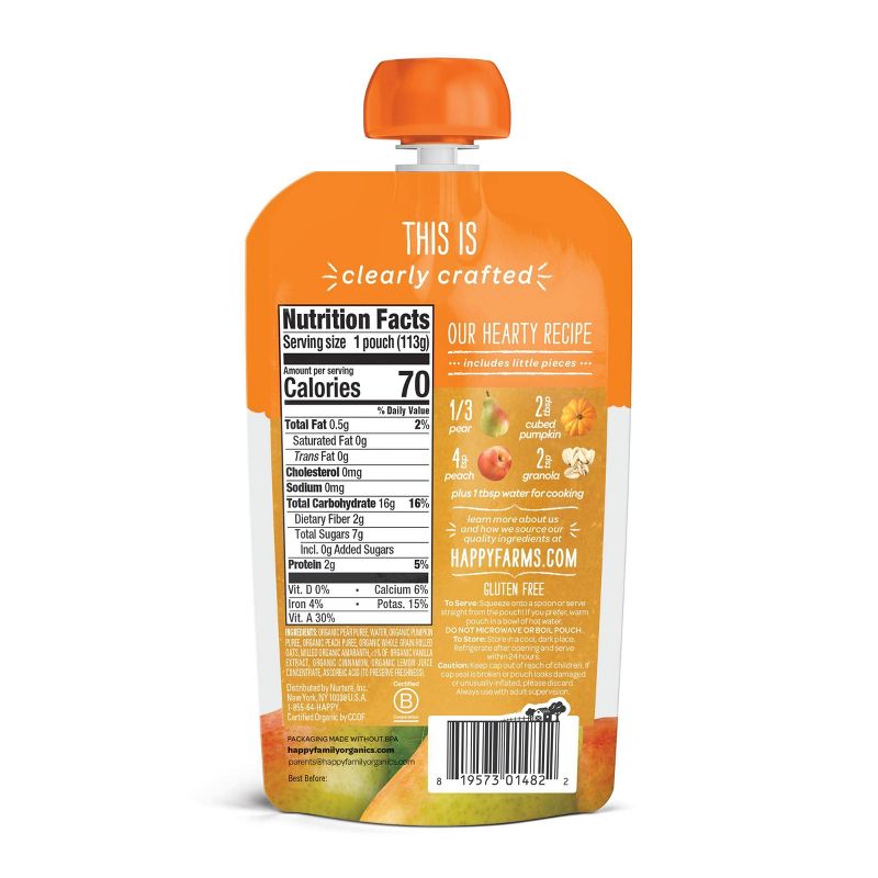 HappyBaby Clearly Crafted Pears Pumpkin Peaches & Granola Baby Food Pouch - 4oz