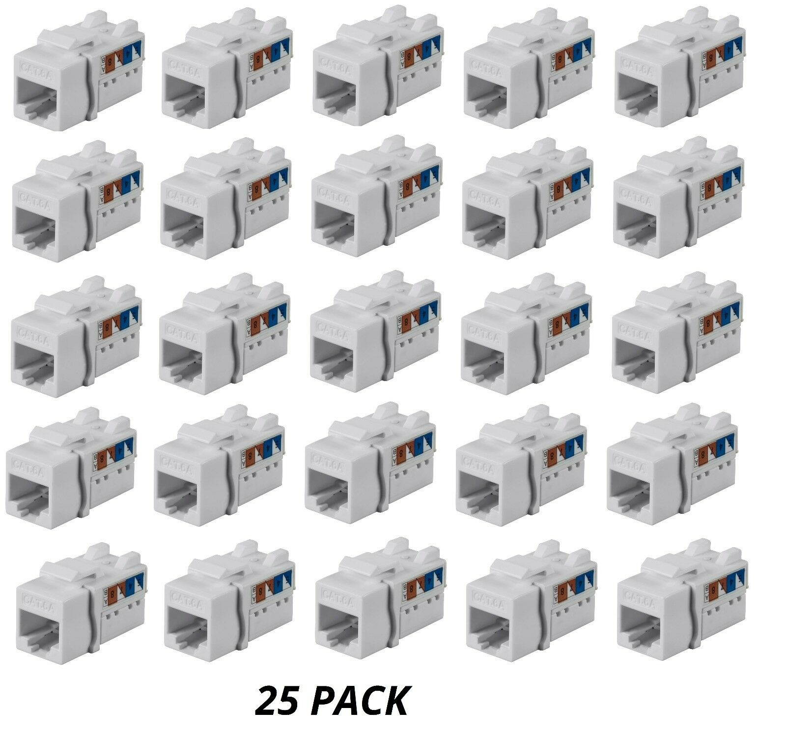 25x Cat6A Keystone Jack RJ45 90 Degree Unshielded Punch Down 110 Dual IDC White