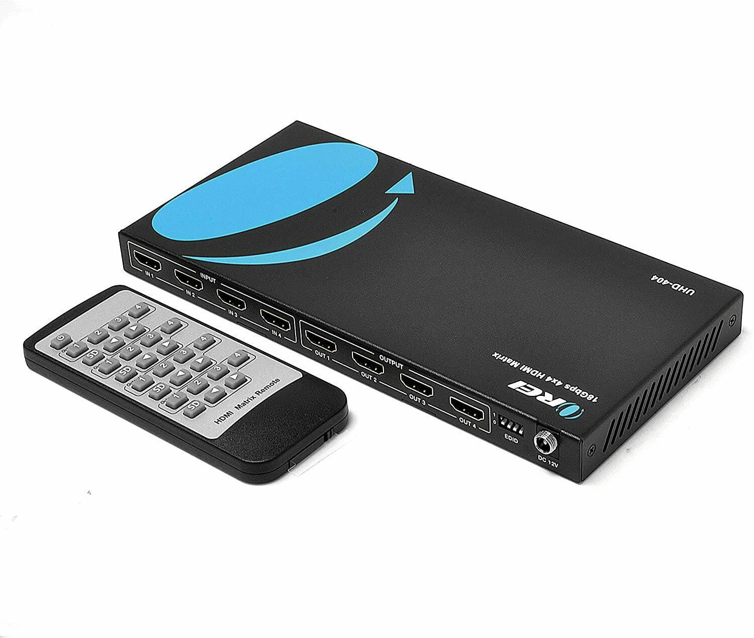 4x4 HDMI 4K Matrix Switch/Splitter by OREI (4-input, 4-output) with Remote Control Supports UltraHD 4K@60Hz 4:4:4, HDR, YUV, HDMI 2.0, HDCP 2.2, 3D, 1080p, 18 GBPS - Downscaler (4K & 1080p Together)