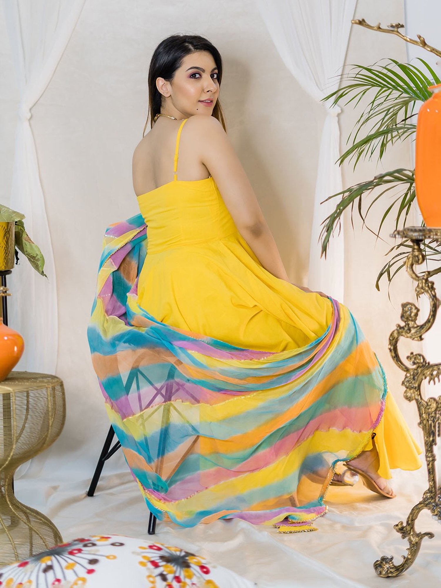 AACHHO Yellow Starburst Leheriya Suit Set