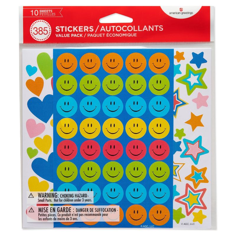 385ct Hearts, Stars, and Smiley Face Stickers
