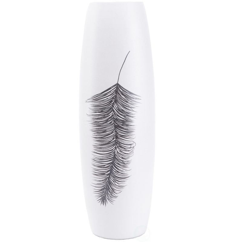 Uniquewise 24" White Contemporary Hand Painted Ceramic Handmade Floor Vase with Feather Design